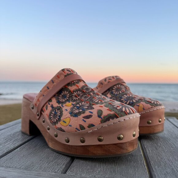 Free People Calabasas Kantha Platform Clogs Embroidered Stud Brown 8 - Picture 4 of 14